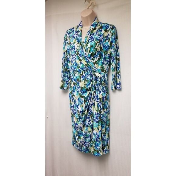 Shape Benefits by Chadwicks 3/4 Sleeve V-Neck Multicolor Floral Wrap Dress 6P - Picture 5 of 8